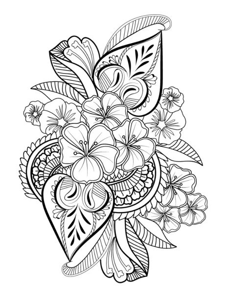 Floral Tattoo Design Stencil, Floral Tattoo Drawing, Flower Zentangle, Henna Tattoo Design, Illustration Outline, Mandala Flower Tattoos, Tattoo Design Tattoo, Henna Drawings, Black Girls With Tattoos