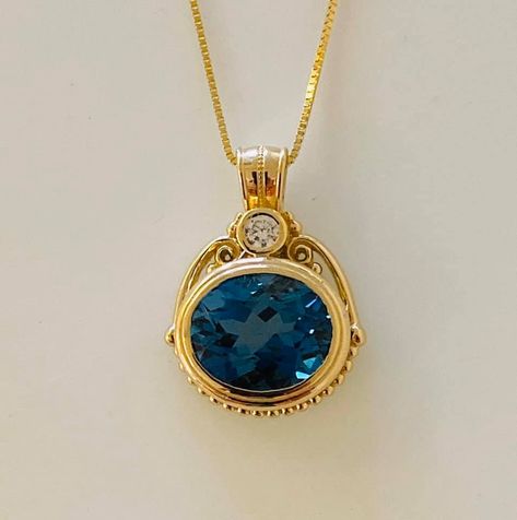 London Blue Topaz Necklace, Yellow Gems, Blue Topaz Necklace, Blue Topaz Pendant, Gem Necklace, Wax Casting, Jewelry Lookbook, Amethyst Pendant, Lost Wax