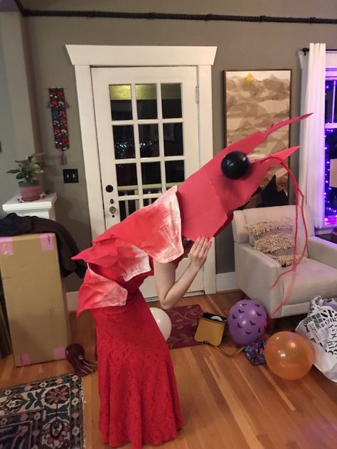 Shrimp Halloween Costume, Female Halloween Costume Ideas 2024, Horseshoe Crab Costume, Shrimp Costume Diy, Halloween Costumes Original Creative, Shrimp Cocktail Costume, Lobster Costume Diy, Weird Halloween Costumes, Shrimp Costume