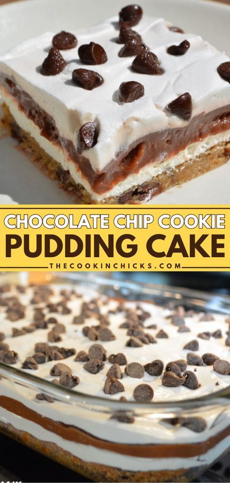 A Mother's Day baking recipe featuring an easy chocolate chip dessert and pudding idea in one! This layered cookie cake is the ultimate Mother's Day dessert idea. There's nothing like biting into this Chocolate Chip Cookie Pudding Cake! Easy Desserts For Mother's Day, Mother’s Day Desserts Chocolate, Easy Dessert For Mother’s Day, Dessert Recipes For Mother’s Day, Easy Mothers Day Desserts, Chocolate Chip Cookie Delight Recipe, Chocolate Chip Cookie Delight, Cookie Pudding, Mother's Day Dessert