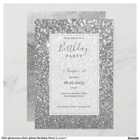 Glitter Sweet 16, Glitter Birthday Party, Bling Party, Glitter Birthday Parties, Glamour Party, Glitter Baby Shower, Silver Invitation, Glitter Invitations, 40th Birthday Invitations