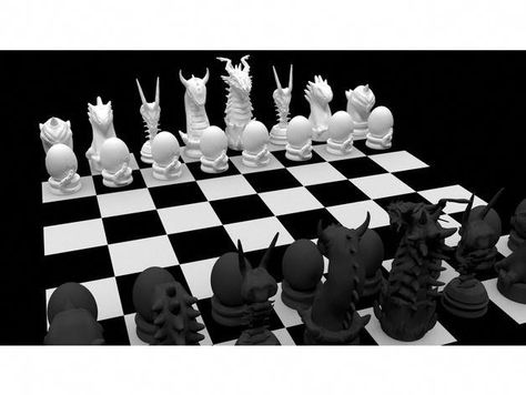 Dragon Chess Set by MartialDesign - Thingiverse #AllThingsChess Dragon Chess Set, Chess Reference, Chess Pieces Design, Dragon Chess, Themed Chess Sets, Play Therapy Techniques, Chess Set Unique, Wooden Chess Pieces, Chess Boards