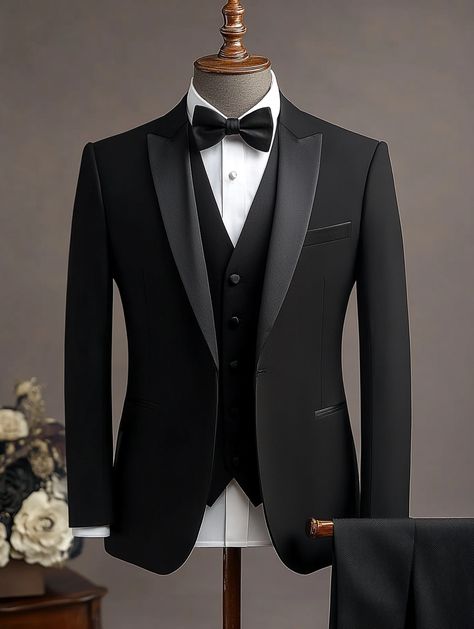 Suit up for any occasion with SuitCentury. Whether it's a wedding, a business meeting, or a special night out, our tailored suits ensure you look sharp and stylish. Elevate your wardrobe and make every event unforgettable with the perfect suit.   #EventReady #commonsuits #blacktie #tuxed #menswear #bespoke #tailor #commonsuitsid Black Wedding Tuxedo Groom Attire, Black Suit For Groom, Black Tuxedo For Men, Black Wedding Tuxedo, Suit For Groom, Hair Tips For Men, Tuxedo Suit For Men, Tuxedo Groom, Wedding Suits Men Black