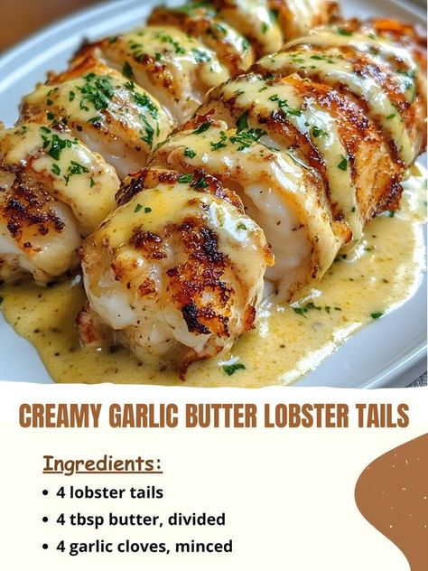 Delicious Recipes | Creamy Garlic Butter Lobster Tails | Facebook Recipes With Langostino Tails, Creamy Garlic Lobster Tails, Roasted Lobster Tail, Garlic Butter Lobster Tails, Cooking Frozen Lobster Tails, Garlic Butter Lobster, Lobster Tail Recipe, Butter Lobster, Seafood Lobster