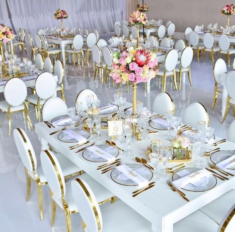 Manufacturing banquet furniture fancy gold stainless steel oval back chairs for wedding events https://m.alibaba.com/product/1600062608952/Manufacturing-banquet-furniture-fancy-gold-stainless.html?__sceneInfo={"cacheTime":"1800000","type":"appDetailShare"} Chairs For Wedding, Chairs Wedding, Wedding Chair, Chair Types, Deco Floral, Wedding Chairs, Wedding Events, Table Decorations, Stainless Steel