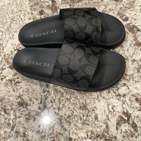 Men’s Coach slides Coach Slides, Fancy Sandals, Coach Sandals, Crocs Boots, Designer Slides, Pretty Sandals, Men Slides, Pretty Shoes Sneakers, All Nike Shoes