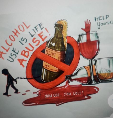 Drinking Awareness Posters, Avoid Alcohol Poster, Public Awareness Poster, Substance Misuse Posters, Anti Drinking Posters, Say No To Alcohol Posters Drawing, Alcohol Prevention Posters, Say No To Alcohol Posters, Alcohol And Ciggerate