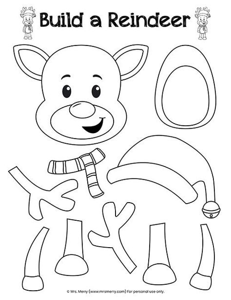 Free Printable Build a Reindeer Activity - Mrs. Merry Rudolph Activities For Kids, Rudolph Art For Kids, Build A Santa Free Printable, Build A Santa Printable, Reindeer Template Free Printable, Build A Reindeer, Rudolph Coloring Pages, Free Printable Crafts, Santa's Reindeer