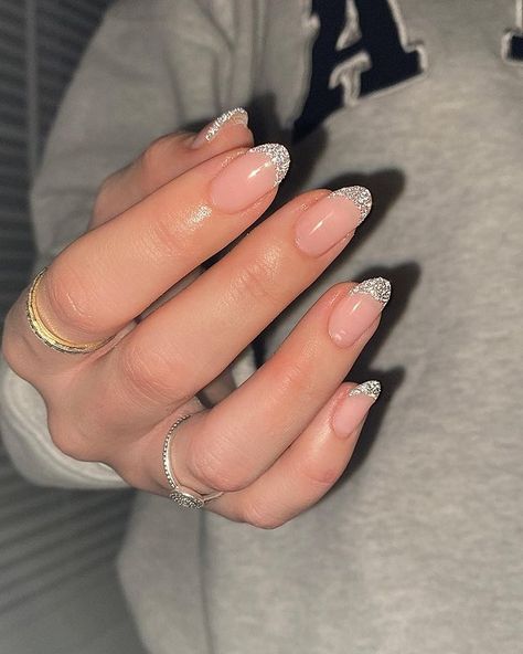 45 Best Winter Acrylic Nails to Try Glitter French Nails, Hoco Nails, Glitter Tip Nails, New Years Eve Nails, French Tip Nail Designs, Formal Nails, Winter Nails Acrylic, Her Nails, Sparkle Nails