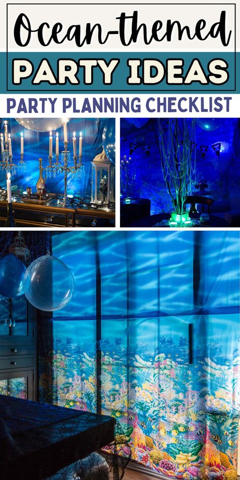 Elegant Under The Sea Party Ideas Sea Party Theme, Under The Sea Party Ideas, Diy Halloween Bottles, Halloween Scene Setters, Sea Party Decorations, Party Ideas For Adults, Halloween Party Drinks, Halloween Haunted House Decorations, Sea Party Ideas