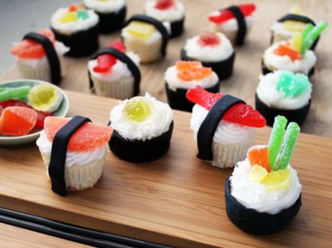 The History of Sushi- Learn the Ancient History of Sushi Sushi Cupcakes, Cool Cupcakes, Candy Sushi, Sushi Cake, Sushi Party, Cupcake Cake, Cupcake Ideas, Homemade Treats, Angel Food