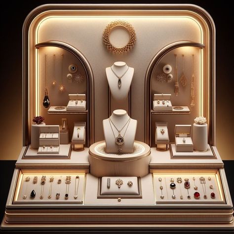 Jewelry Exhibition Display Ideas, Luxury Jewelry Display, Modern Jewelry Store, Jewelry Store Interior, Kids Gold Jewelry, Pearl Logo, Jewelry Store Design, Wallpaper Shelves, Jewellery Exhibition