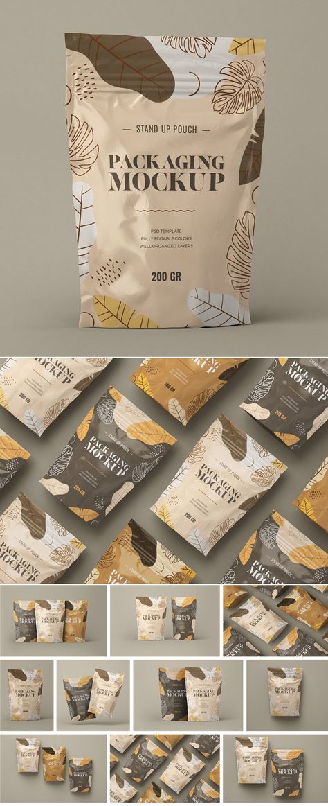 Stand Up Pouch Mockup Set Stand Pouch Packaging Design, Stand Up Pouch Design, Stand Up Pouch Packaging Design, Mockup Pouch, Cafe Packaging, Sugar Packaging, Shoe Store Design, Standing Pouch, Product Photoshoot