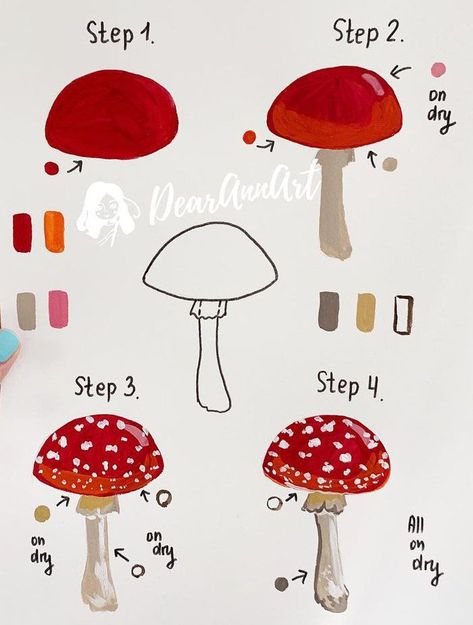 Learn how to watercolor paint this cool watercolor mushroom painting tutorial. This red mushroom is so easy to draw too. You can also use acrylic or gouache paint. Mushroom Paint, Mushroom Drawing, Gouache Art, Watercolor Art Lessons, Mushroom Art, Beginner Painting, Art Inspiration Painting, Painting Art Projects, Diy Art Painting