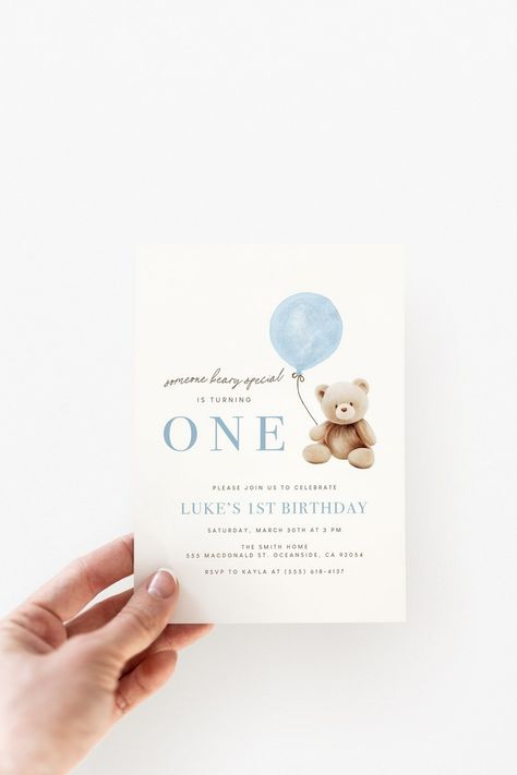 Fun and Frolic: Kid's Birthday Party Fun Teddy Bear Birthday Theme, Teddy Bear First Birthday, Teddy Bear Birthday Invitations, First Birthday Theme Boy, Simple First Birthday, Birthday Second, First Birthday Posters, Teddy Bear Birthday, Bear Birthday Party