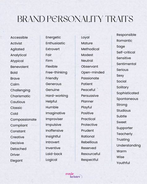 What is brand personality and how to find yours (5 simple steps) Personality Traits For Characters, Writing Characters Personality Types, Character Personality Ideas, Oc Personality, Character Personality Traits, Personality Ideas, Personality Traits List, Horror Writing, Good Personality Traits