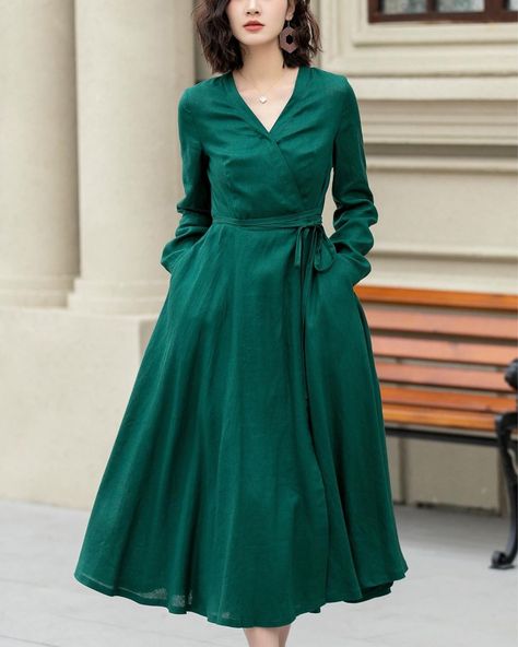 Spring Wrap Dresses, Flare Wrap Dress, Green Fit And Flare Dress, Best Dress Shoes, Women Office Outfits, Cloak Dress, Summer Wrap Dress, Take A Risk, Summer Coats