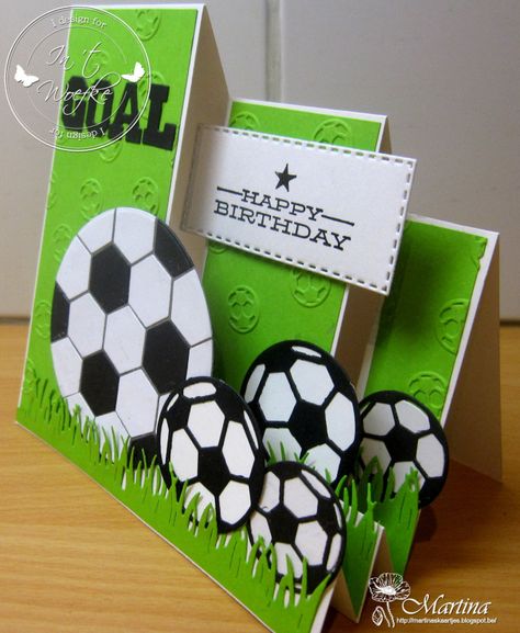 Handmade Soccer Cards, Handmade Soccer Birthday Card, Sport Birthday Card, Stampin Up Soccer Cards, Soccer Cards Handmade, Soccer Birthday Cards Handmade, Soccer Birthday Cards, Card Making Kids, Anna Griffin Christmas Cards