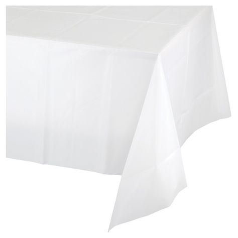 Solid Tablecovers 54" x 108" White - Spritz Plastic Tablecloth Backdrop, Baby Shower Baby In Bloom, Tablecloth Backdrop, Toys Aesthetic, White Plastic Table, Décoration Baby Shower, White Table Cover, Table Wedding Decorations, White Tableware