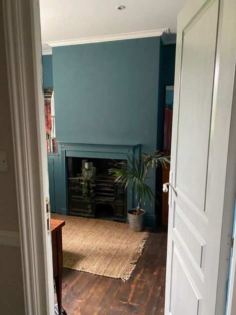 Will paint the door another colour eventually. Sloe Blue Farrow And Ball, Farrow Ball, The Door, Doors, Lounge, Paint, Blue