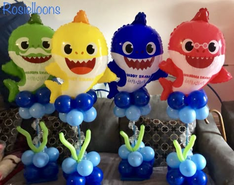 Baby Shark Birthday Party Goody Bags, Baby Shark Balloons, Baby Shark Balloon Decoration, Baby Shark Centerpiece Ideas, Baby Shark Party Ideas, Baby Shark Birthday Party Girl, Baby Birthday Party Decorations, Shark Party Decorations, Shark Birthday Cakes