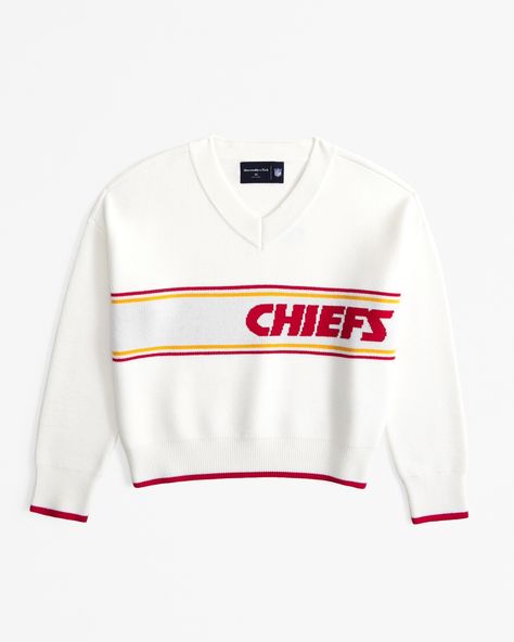 NFL Kansas City Chiefs LuxeLoft V-Neck Sweater | NFL NFL | Abercrombie.com Kansas City Chiefs Logo, Chiefs Game, Chiefs Logo, Nfl Kansas City Chiefs, Sweater Outfit, Kansas City Chiefs, Trim Detail, V Neck Sweater