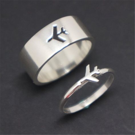 Airplane Couple, Shark Ring, Matching Couple Rings, His And Hers Rings, Promise Ring Set, Promise Rings For Couples, Ring Settings Types, Couples Ring Set, Friendship Rings