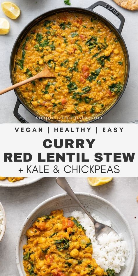 Red Lentil Stew, Simple Veganista, Chickpeas Curry, Red Lentil Recipes, Healthy Weeknight Meals, Lentil Stew, Lentil Curry, Lentil Recipes, Red Lentil