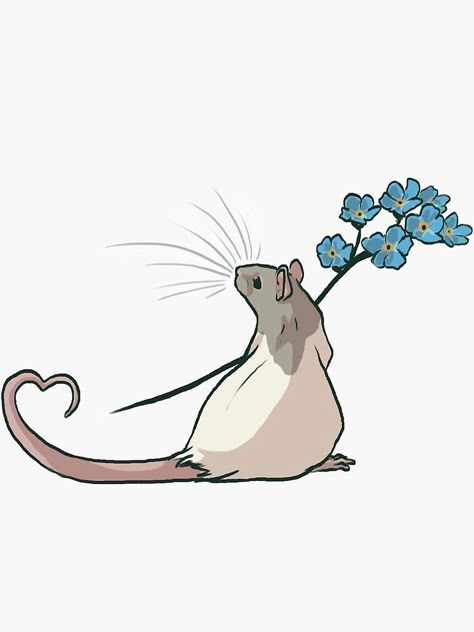 Rat Art Cute, Forget Me Not Drawing, Forget Me Not Art, Rat Sticker, Rat Art, Arte Indie, Arte Peculiar, Cute Rats, A Rat