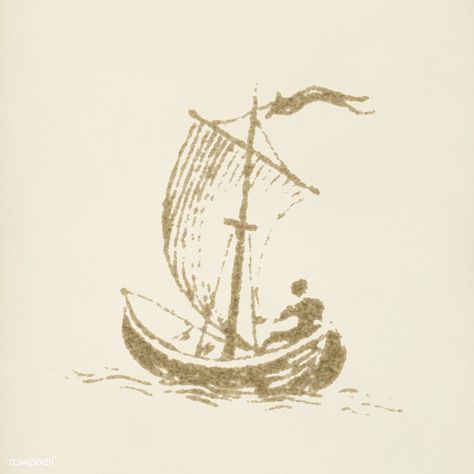 Boat icon from L'ornement Polychrome (1888) by Albert Racinet (1825–1893). Digitally enhanced from our own original 1888 edition. | premium image by rawpixel.com Cute Boat Tattoo, Boat On Water Tattoo, Vintage Nautical Tattoo, 500 Tattoo, Vintage Boat Illustration, Small Boat Illustration, Hobbit Fashion, Lino Carving, Boat Icon