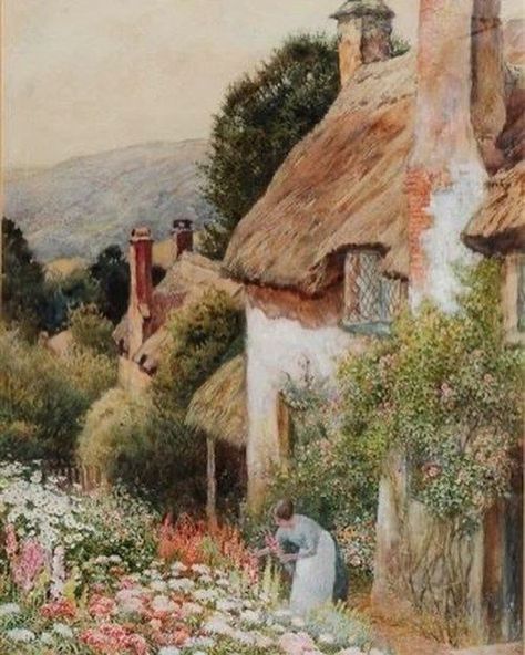 Intermediate Colors, British Cottage, Cottage Painting, Storybook Cottage, Image Nature, Cottage Art, Great Paintings, Alam Yang Indah, Cottage Garden