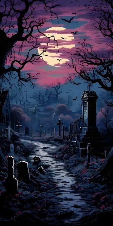 Creepy Graveyard, Spooky Graveyard, Road Landscape, Moon Night, Outfits Winter, Horror Movie, Graveyard, Phone Wallpapers, What If