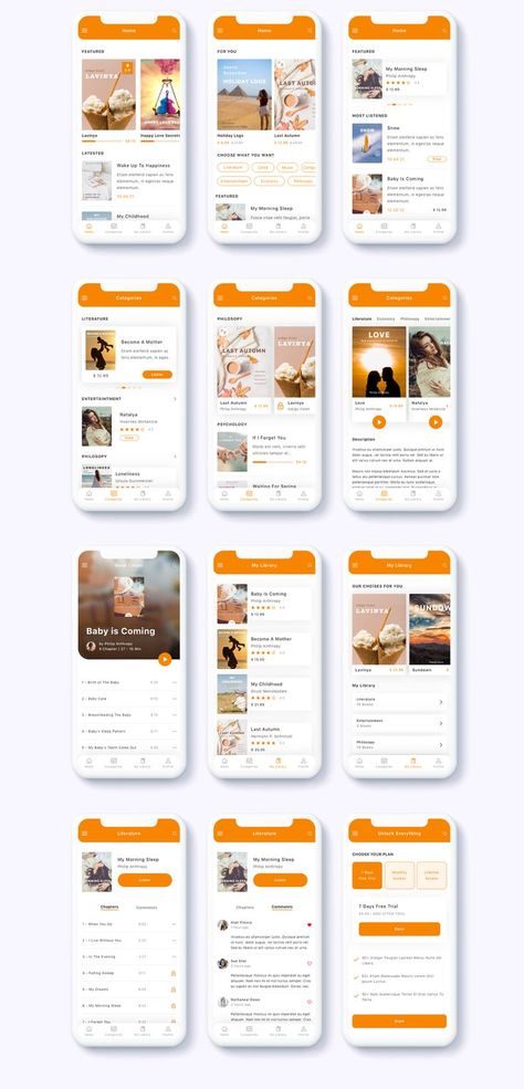 Meron - e-Book and Audio Book App UI Kit High quality e-Book & Audio Book App UI Kit designed for Sketch & Figma and Adobe XD., #Audio, #App, #UI, #Kit Book App Ui, 15 Themes, Library App, Mobile App Design Inspiration, Booking App, Mobile Ui Design, Audio Book, App Design Inspiration, Dark Mode