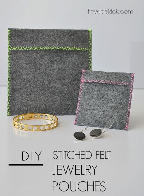 DIY Felt Jewelry Pouches-  I need these for travel or to keep in my gym bag to keep my jewelry safe!  Such and easy 10 min project. Diy Jewellery Pouch, Felt Pouch, Pouch Diy, Jewelry Pouches, Sewing Tutorials Free, Felt Jewelry, Diy Felt, Jewelry Safe, Make Your Own Jewelry