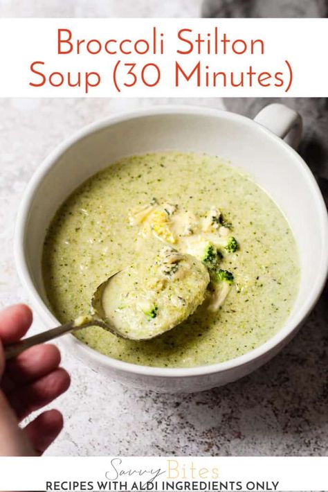 Brocolli And Stilton Soup, Savvy Bites, Broccoli And Stilton Soup, Stilton Soup, Healthy Broccoli, Aldi Recipes, Bites Recipes, Soup Maker, Broccoli Soup