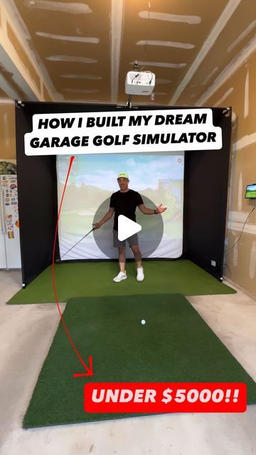 Golficity on Instagram: "Full Build Details ⬇️🔥  PlayBetter SimStudio™ Garage Golf Golf Enclosure * SimStudio10™ : 10’ (W) X 8’6 (H) X 5’4 (D) PlayBetter SimStudio™ Impact Screen * Impact Screen width will match your enclosure Rapsodo MLM 2 Pro Launch Monitor Optoma GT2000HDR 3500 Lumens HD Projector Projector Mounting Bracket 5x5’ Premium Hitting Mat Putting Grass Surface Premium HDMI Cable  Watch the full build on our YouTube Channel (Link in Bio)  #golfer #golfsimulator #golfing #golfswing #golfaddict #diy  Have you pulled the trigger on a Simulator yet???" Diy Jumbotron, Small Golf Simulator Room, Golf Simulator In Garage, Garage Golf Simulator Diy, Basement Golf Simulator, Golf Simulator Garage, Golf Simulator Shed, Garage Golf Simulator, Diy Golf Simulator