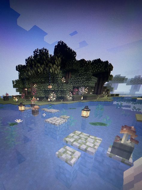 Minecraft Lilypad, Minecraft Stone Path, Minecraft Gardens, Survival Builds, Town Minecraft, Minecraft Sky, Fairy Town, Minecraft Base, Minecraft Garden