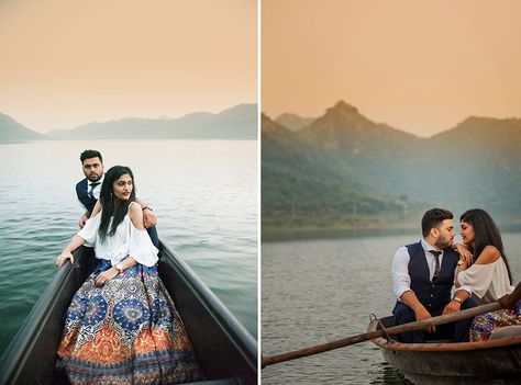 A Pre Wedding Photoshoot at Udaipur for Hinal & Jigyasu of WeddingSutra. Photo Courtesy - Picture Together #WeddingSutraP2W Pre Wedding Shoot Ideas On Boat, Couple Poses In Boat, Pre Wedding Photoshoot In Boat, Boat Prewedding Shoot, Jaisalmer Prewedding Photography, Pre Wedding Boat Poses, Udaipur Prewedding Photography, Boat Pre Wedding Shoot, Boat Couple Photoshoot