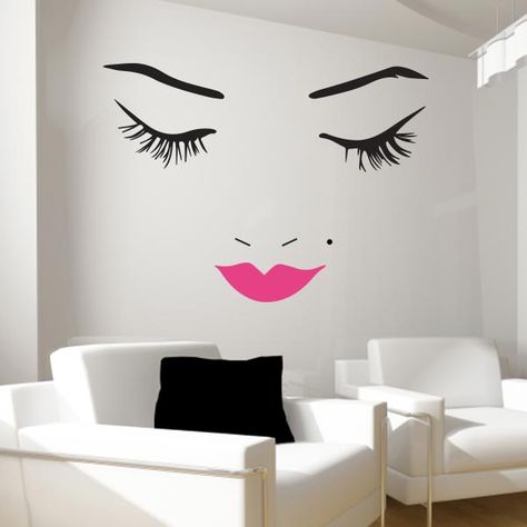 Beautiful Face with Pink Lips Teenage Girl Room, Face Wall, Vanity Room, Glam Room, Makeup Rooms, Room Deco, Makeup Room, Pvc Wall, Salon Design