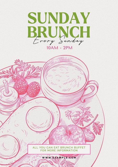 Tea Party Poster Design, Sunday Market Poster, Brunch Poster Design Ideas, Food Posters Illustration, Korean Food Social Media Design, Art Sale Poster, Poster Design Company, Brunch Flyer Ideas, Cafe Design Poster