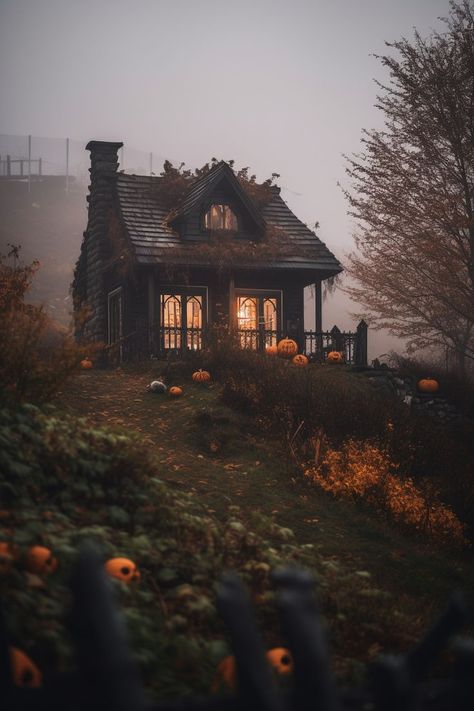 magical house Cozy Fall Decor Aesthetic, Magical House Aesthetic, Halloween Home Aesthetic, Autumn House Aesthetic, Spooky Autumn Aesthetic, Dark Cozy Aesthetic, Witch House Aesthetic, Halloween Cabin, Spooky Cottage