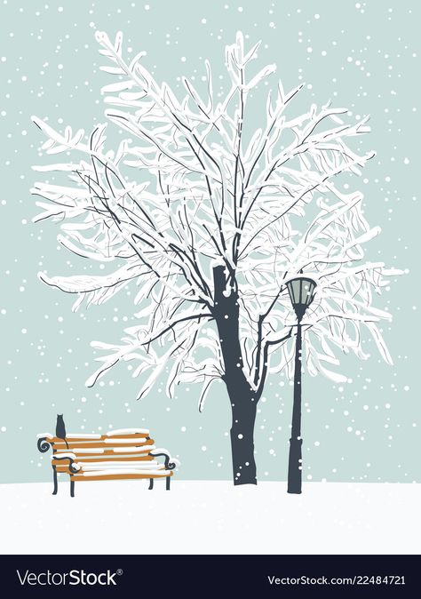 Winter Tree Drawing, Cat Bench, Snow Illustration, Snow Vector, Snow Tree, Winter Illustration, Spring Background, Snowy Trees, Graphics Animation