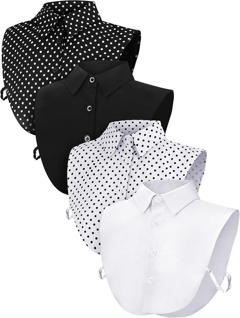 Syhood Fake Collar Detachable Dickey Collar Half Shirts Round Collar Blouse False Collar Top for Women Outfits(4 Pcs,Black Dot, White Dot, White, Black) at Amazon Women’s Clothing store Dickey Collar, Collar Outfits, Shirt Extender, Popped Collar, False Collar, Fake Collar, White Collared Shirt, Half Shirts, Girls Outfits