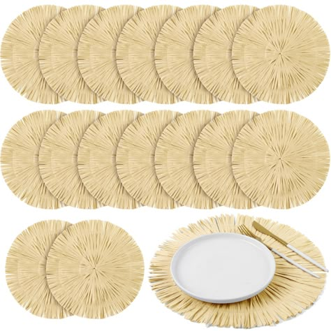 PRICES MAY VARY. Package Includes: Our product offers a set of 16 round Hawaiian placemats, and these fringe-adorned, Hawaiian style placemats will elevate the aesthetic of your table setting. Each luau placemat measures 13 inches / 33 cm in diameter, ideally sized to suit the demands of various gathering. Whether hosting a cozy summer dinner party or a festive luau, our charming placemats add a touch of tropical elegance, providing a inviting and impressive tablescape . Reliable Material: Craft Luau Place Setting, Luau Party Table Decorations, Last Luau Bachelorette Party, Moana Table Decorations, Tropical Wedding Tablescape, Elegant Luau Party, Luau Table Decorations, Tropical Table Setting, Tropical Bridal Shower Decorations