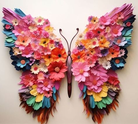 Butterfly Wing Photo Backdrop, Butterfly Modern Art, Paper Mache Butterfly, How To Make A Butterfly Out Of Paper, Butterfly Made Of Flowers, Flower Party Theme, Wall Decoration Ideas With Paper, Event Decoration Ideas, Fundraiser Themes