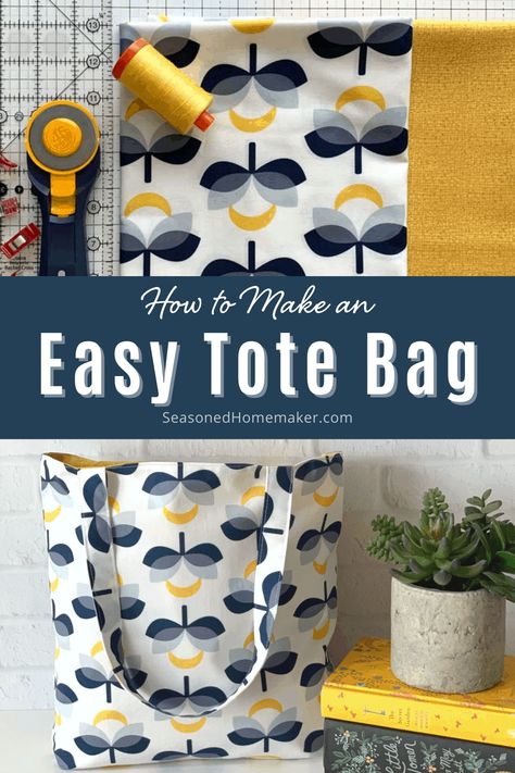 Easy Tote Bag, Simple Tote Bag, Diy Sewing Gifts, Tote Bag Tutorial, Sewing Machine Projects, Simple Tote, Tote Bags Sewing, Beginner Sewing Projects Easy, Bag Tutorial