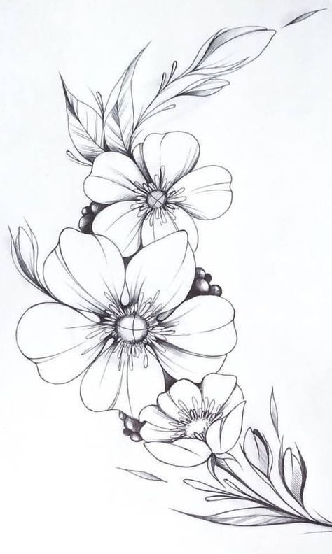 Beautiful Flower Drawing Information ideas 2020,pictures of flowers to draw and paint,easy flower drawings in pencil,simple flower designs for pencil drawing,flower drawing colour Flower Thigh Tattoos, Easy Flower Drawings, Kunst Tattoos, Beautiful Flower Drawings, Flower Line Drawings, Tattoo Zeichnungen, Harry Potter Tattoos, Men Tattoos, Neck Tattoos