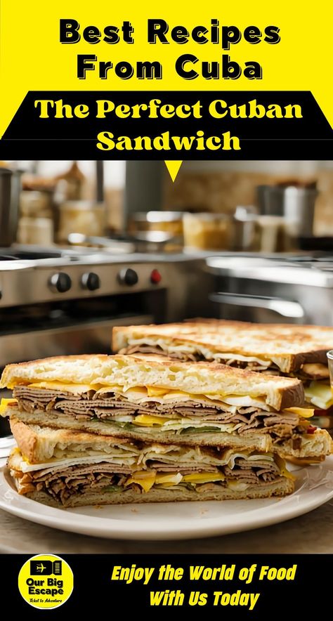 The Perfect Cuban Sandwich Recipe - Cuba Authentic Holiday Recipes and Food - Authentic Cuba recipes from Cuba. Traditional recipes from Cuba your family will fall in love with. Recipes from Cuba you have to try. Authentic Cuban Sandwich, Cuba Recipes, Cuban Pork Sandwich, Cuban Sandwich Recipe, Spicy Sandwich, Cuban Pork, Trip To Cuba, Cuban Bread, Cuban Dishes