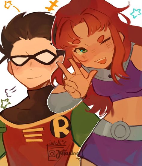 Robin And Starfire Matching Pfps, Ttg Robin Fanart, Starfire X Raven Ship, Robin And Starfire Matching Icons, Robin X Starfire Fanart, Starfire And Robin Matching Pfp, Black Fire Teen Titans, Teen Titans Drawing, Teen Titans Go Fanart