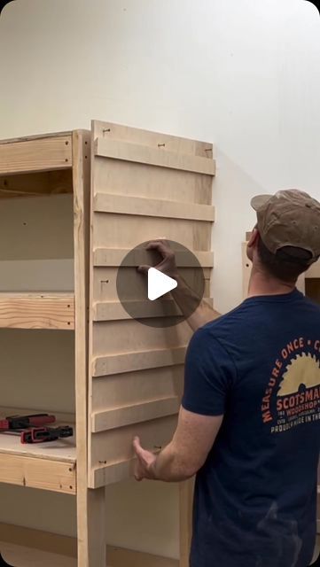 Thomas on Instagram: "French cleat walls are the bees knees if bees did indeed have knees (I actually don’t know if they do or not). So many possibilities of tools and accessories I can store on this thing!" Tool Stand Ideas, Drill Storage Diy, Tote Rack Diy, Diy French Cleat Wall, Nail And Screw Storage Ideas, French Cleat Shelf, Drill Holder Diy Tool Storage, Workbench Organization Ideas, Small Shed Storage Ideas